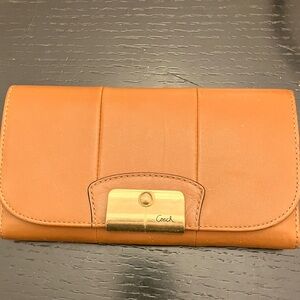 Coach Brown Leather Wallet with Brass Accent